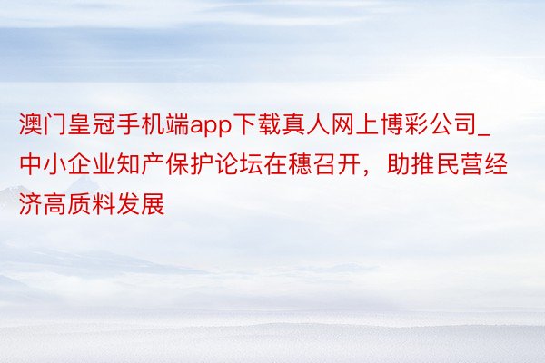 澳门皇冠手机端app下载真人网上博彩公司_中小企业知产保护论坛在穗召开，助推民营经济高质料发展